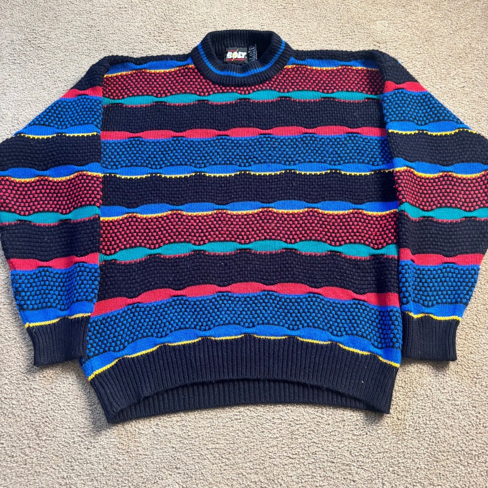 Vintage Lightning Bolt 3D Knit Sweater Men's Large Coogi Style